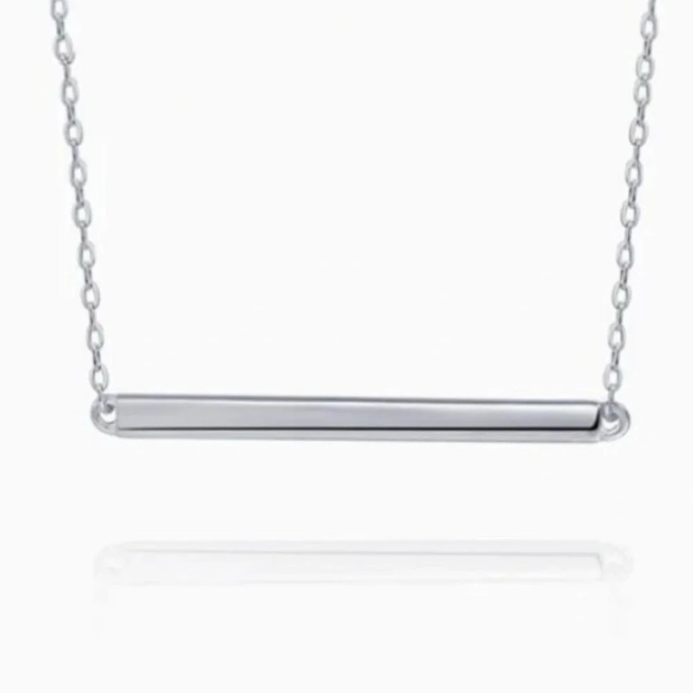 Minimalist‎ S.Leaf Sterling Silver Bar Necklace Pendant 18.5”
